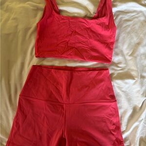 Pink Lulu Align Sports Bra and Shorts Set